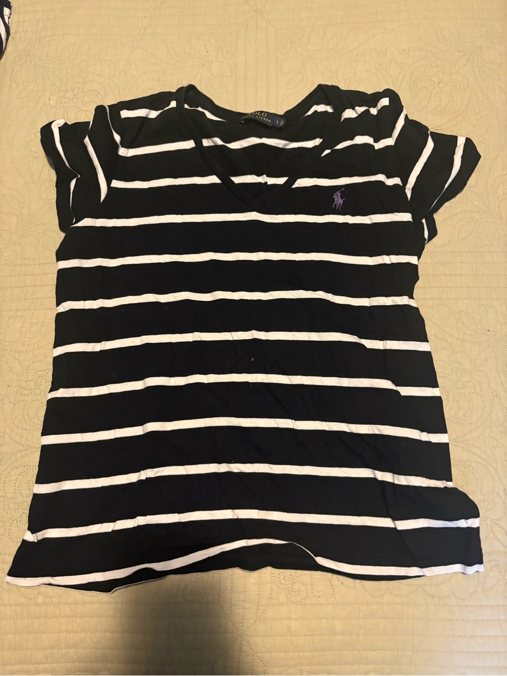 Ralph Lauren Black & White Striped V-Neck Tee